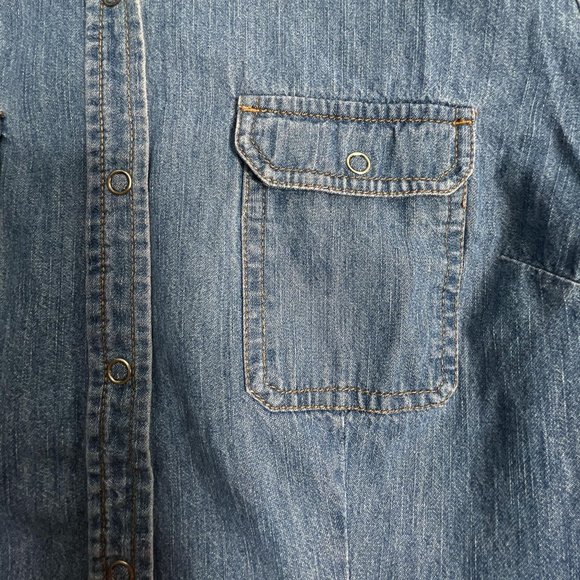 Vintage Denim Blue Snap Front Shirt Long Sleeve Western Coastal Womens Large L - Picture 5 of 9